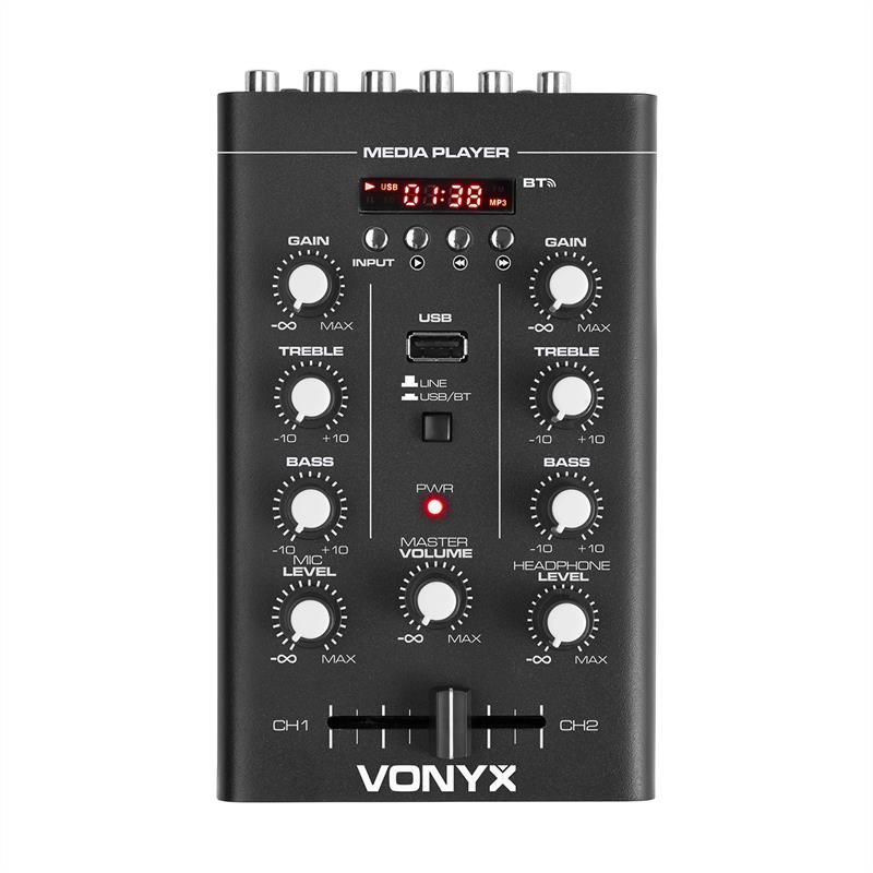 Vonyx 2-Channel DJ Mixing Table with Bluetooth and MP3 USB Player - Black