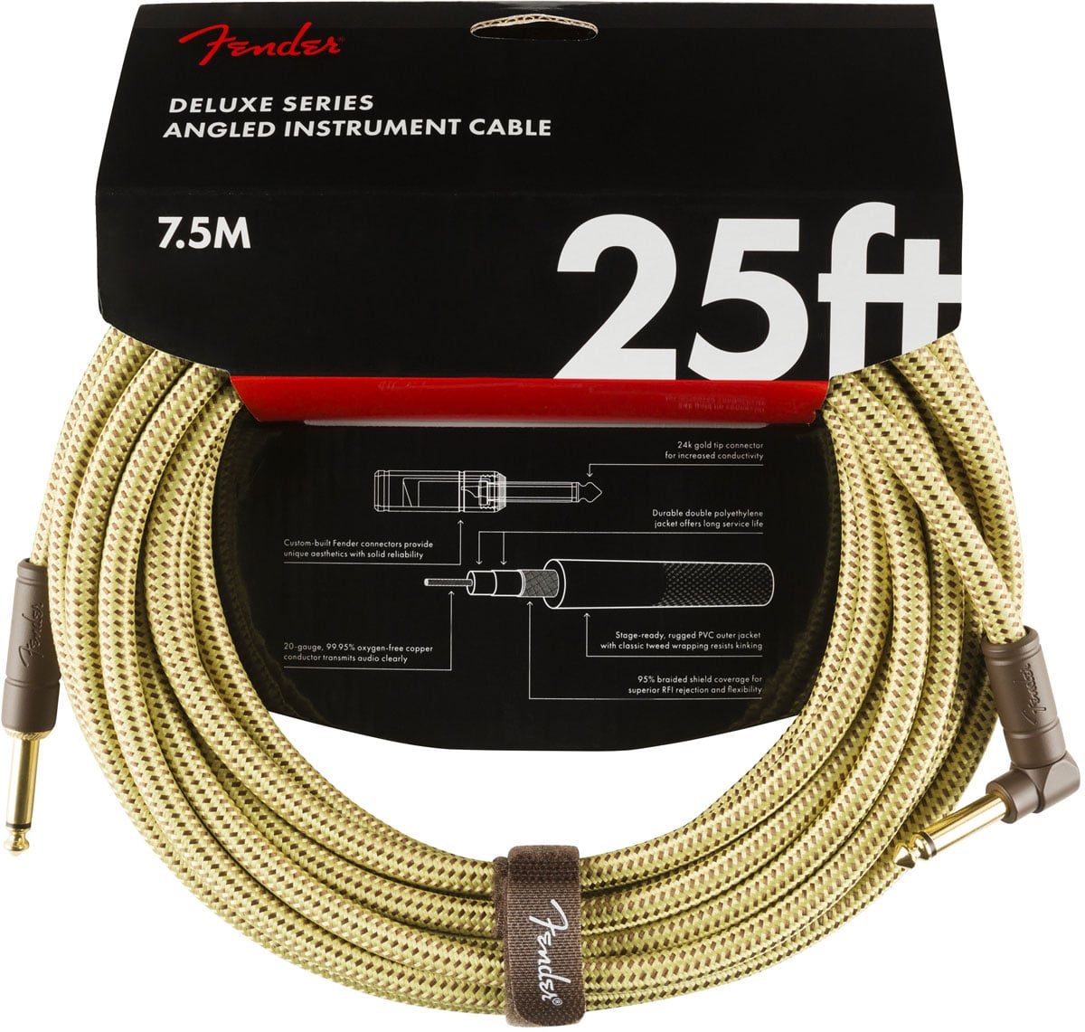 Fender Deluxe 25 Cable - Tweed Instrument Cable - 7.5m - Yellow