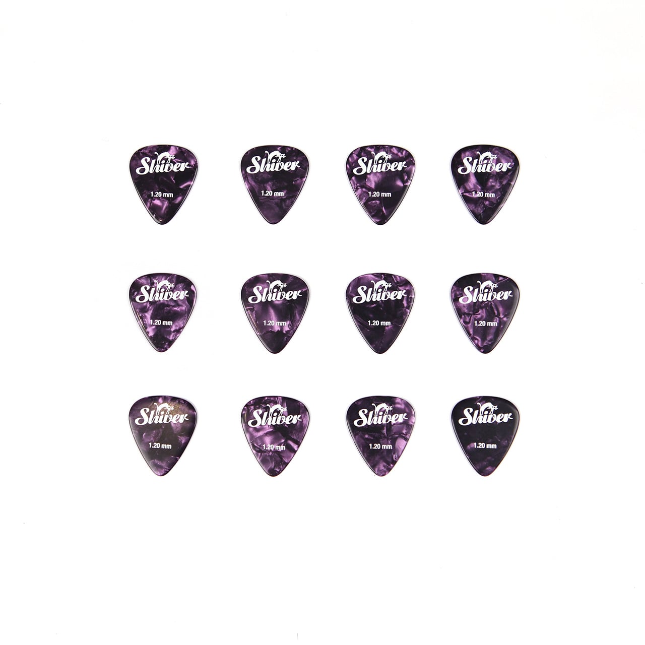 12 médiators Shiver en celluloïd - 1,20 mm - Violet