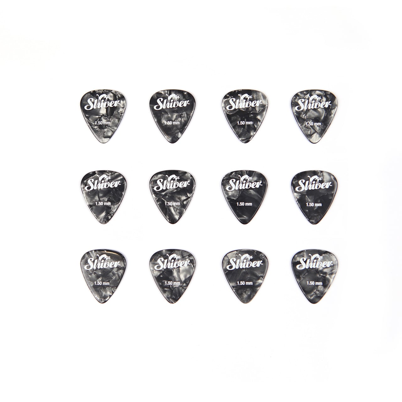 Médiators Shiver en Celluloïde - Noir - Épaisseur 1,5 mm - Boîte de 12