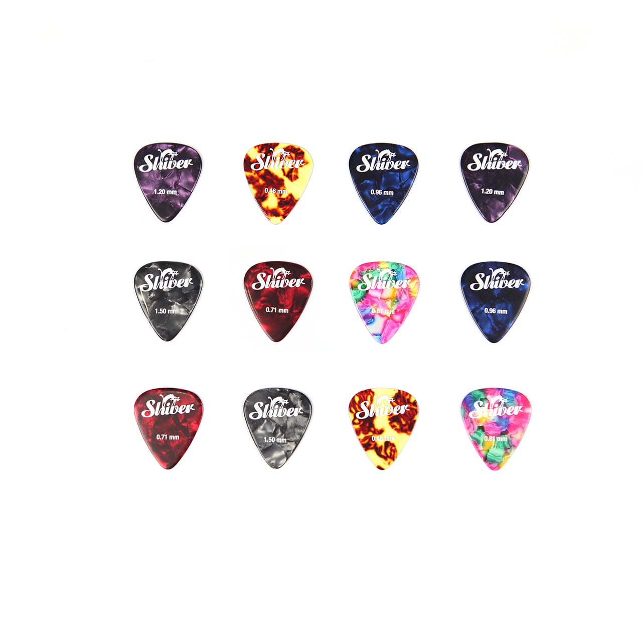 Picks Shiver en Celluloïd - 0,46 à 1,50 mm - Paquet Mixte