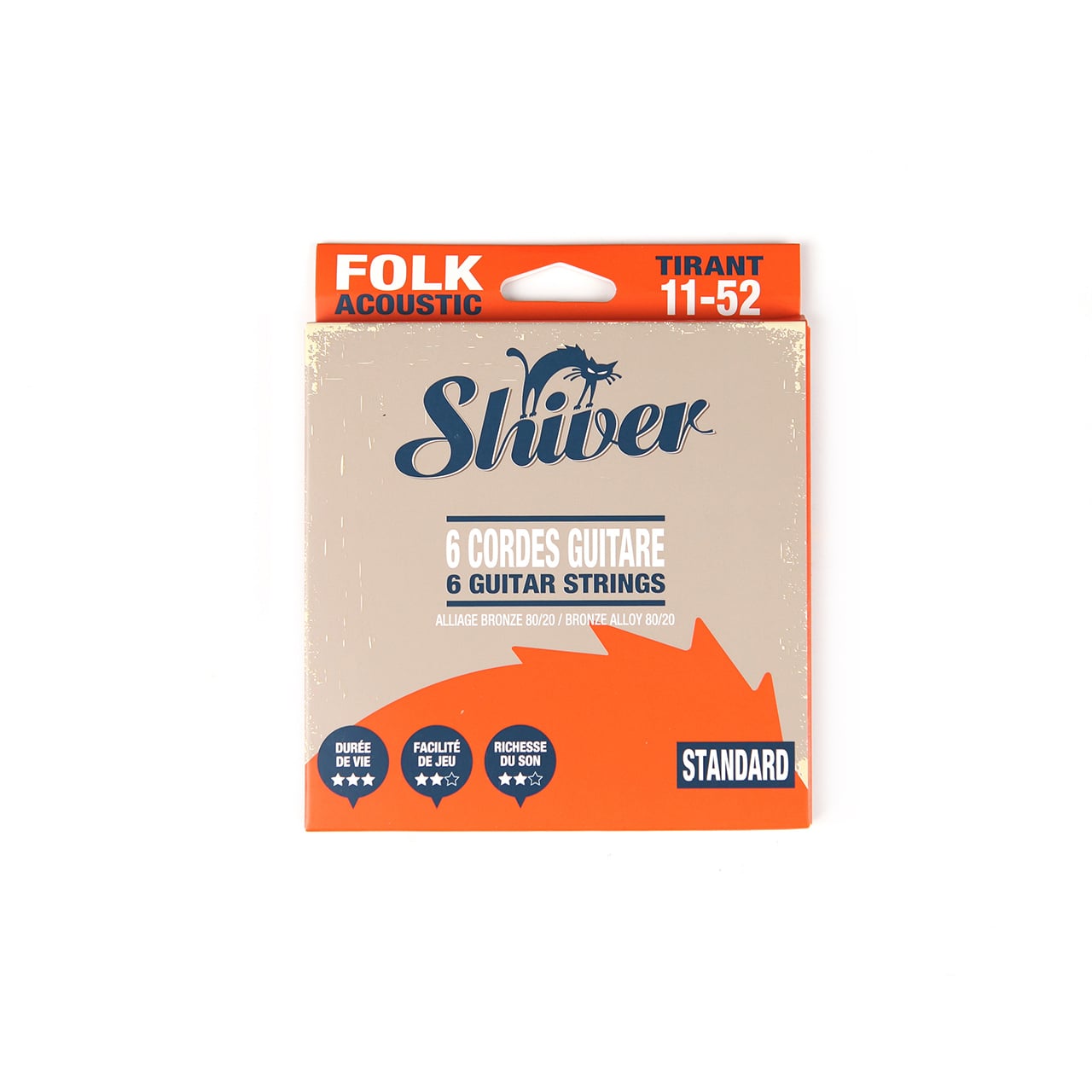 Cordes de guitare folk Shiver à 6 cordes - Gauge 11-52 - Standard