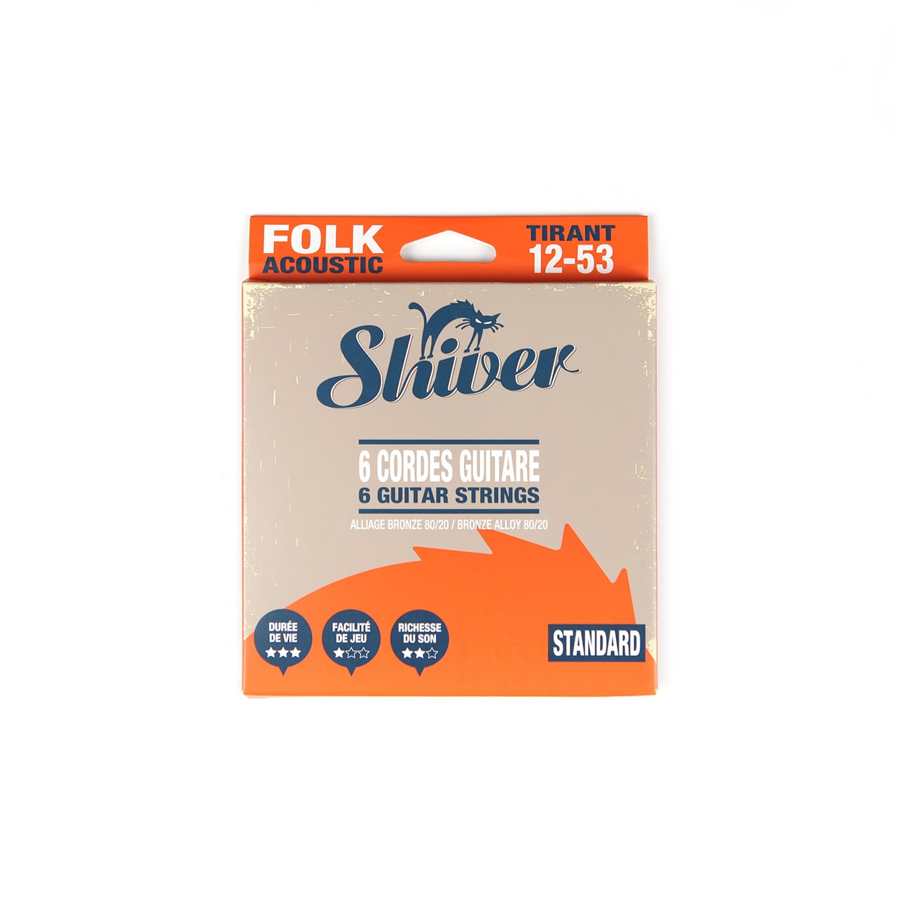 Corde de guitare folk Shiver 6 cordes, standard, gauge 12-53