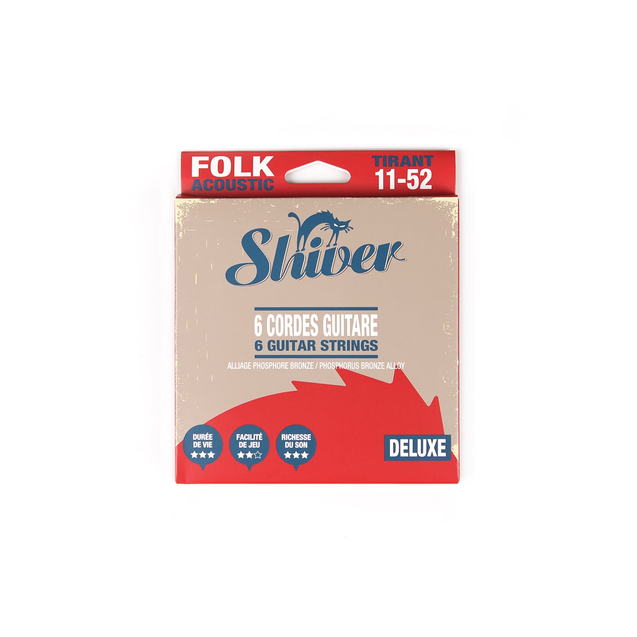 Corde de guitare folk Shiver 6 cordes - Échelle 11-52 - Collection Deluxe