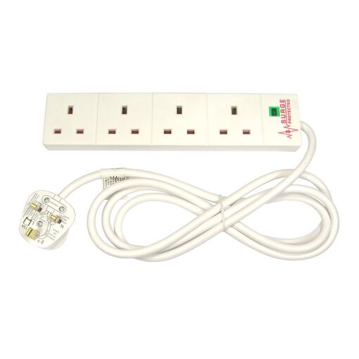 Spire RB-02M04SPD 2m Protection Surtension Cable, 4x AC Outlets, White