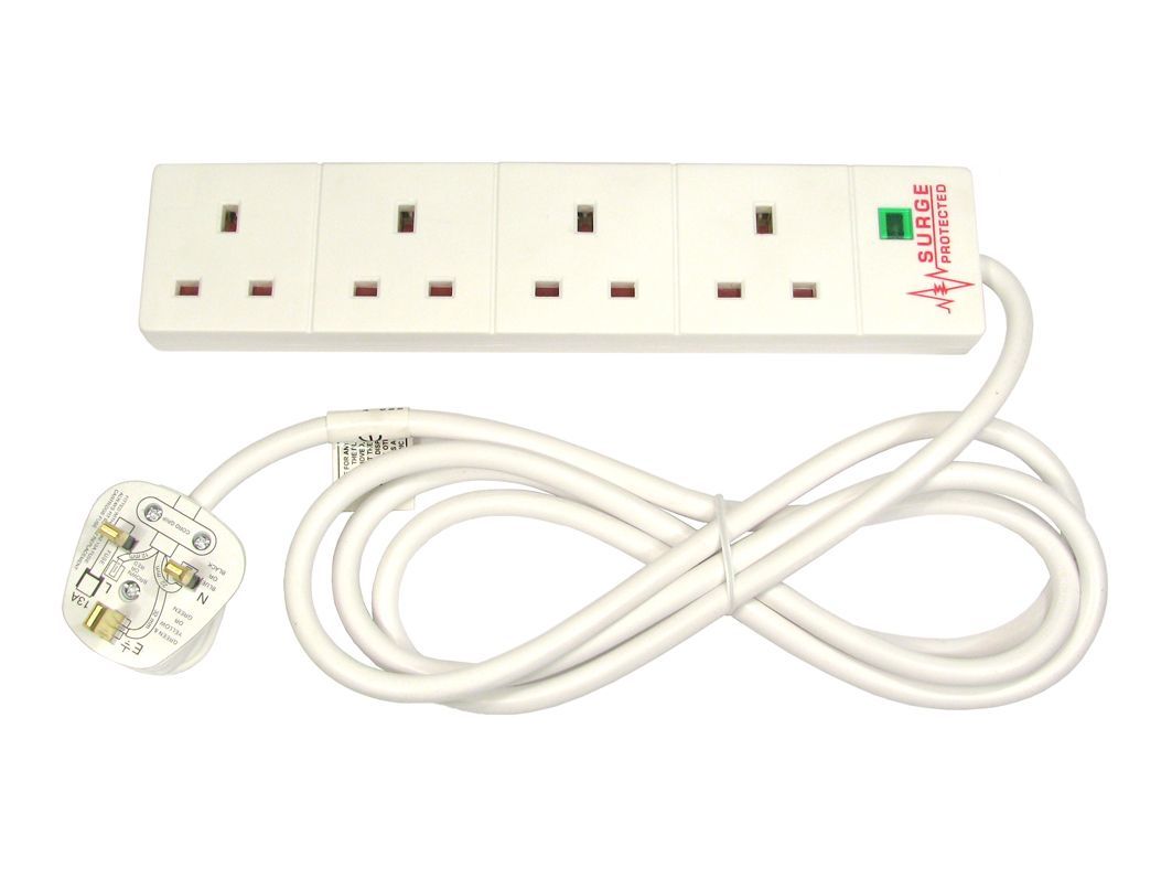Spire RB-02M04SPD 2m Protection Surtension Cable, 4x AC Outlets, White