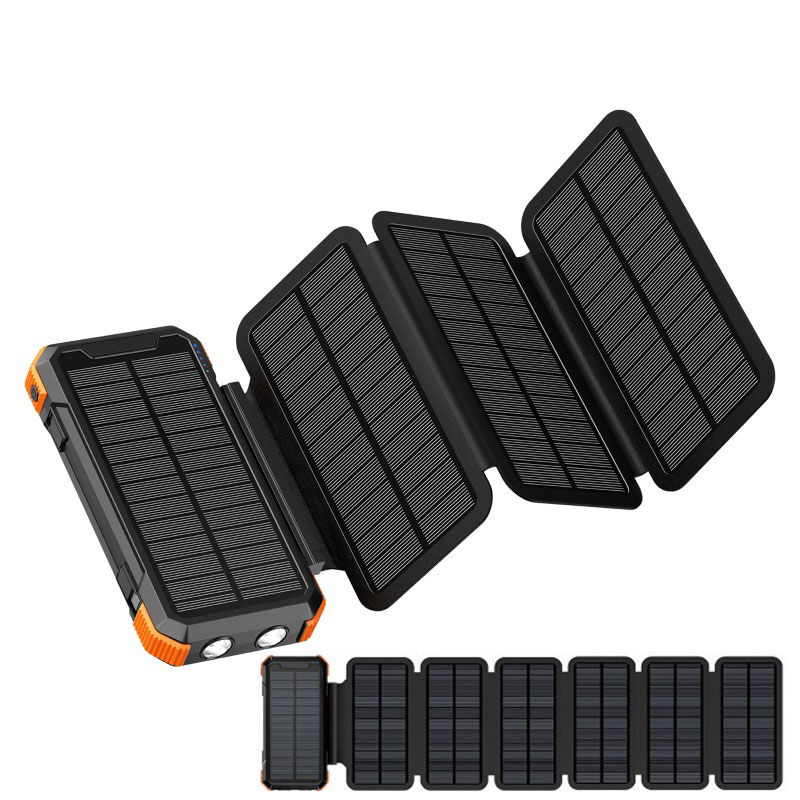 SZSMART Solar Power Bank 20000mAh with Detachable Foldable Solar Panels + Wireless Charging + LED Light - Orange