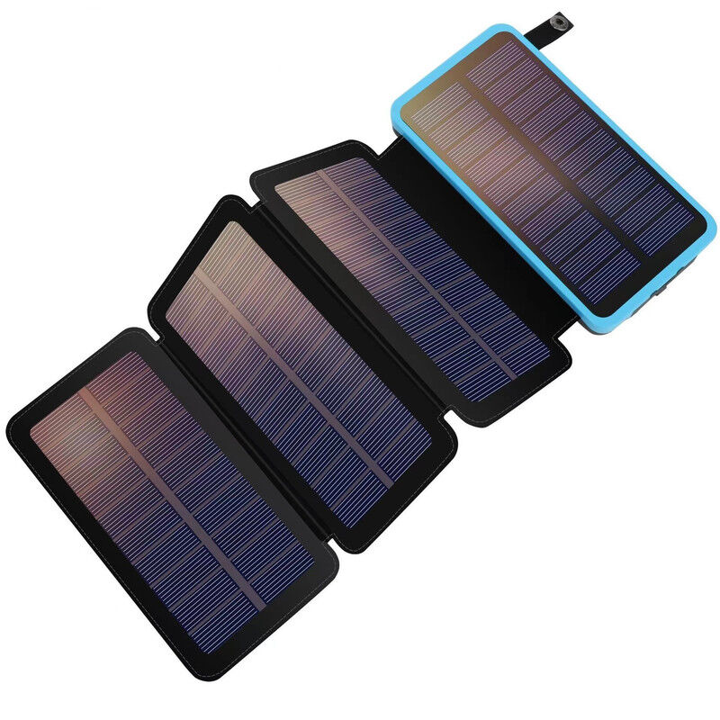 SZSMART Solar Power Bank 20000mAh with Foldable Panels and LED Light - Blue