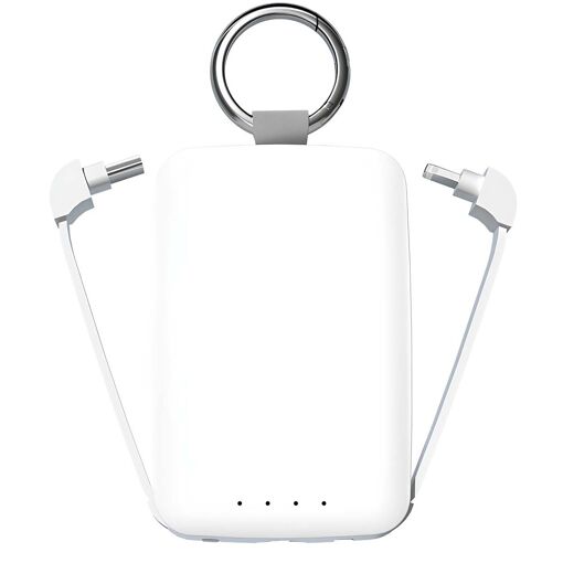 Jaym 4000mAh Ultra-Compact Power Bank with Keychain Ring and 2 Mini Cables - White
