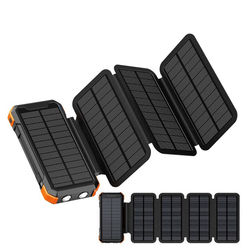 SZSMART Solar Power Bank 20000mAh Portable with 4x Foldable Removable Solar Panels + Wireless Charging + LED Light - Orange