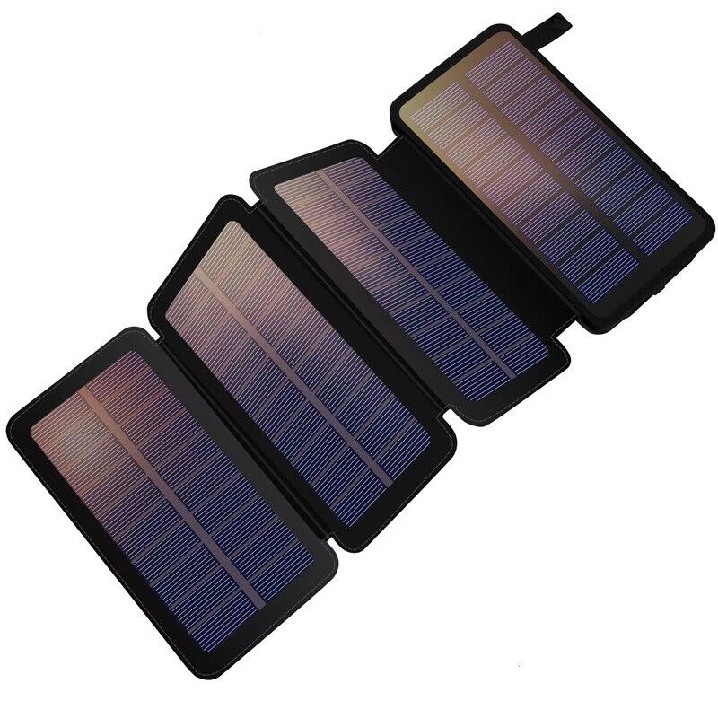 SZSMART Solar Power Bank 20000mAh with 4 Foldable Solar Panels and LED Light - Black