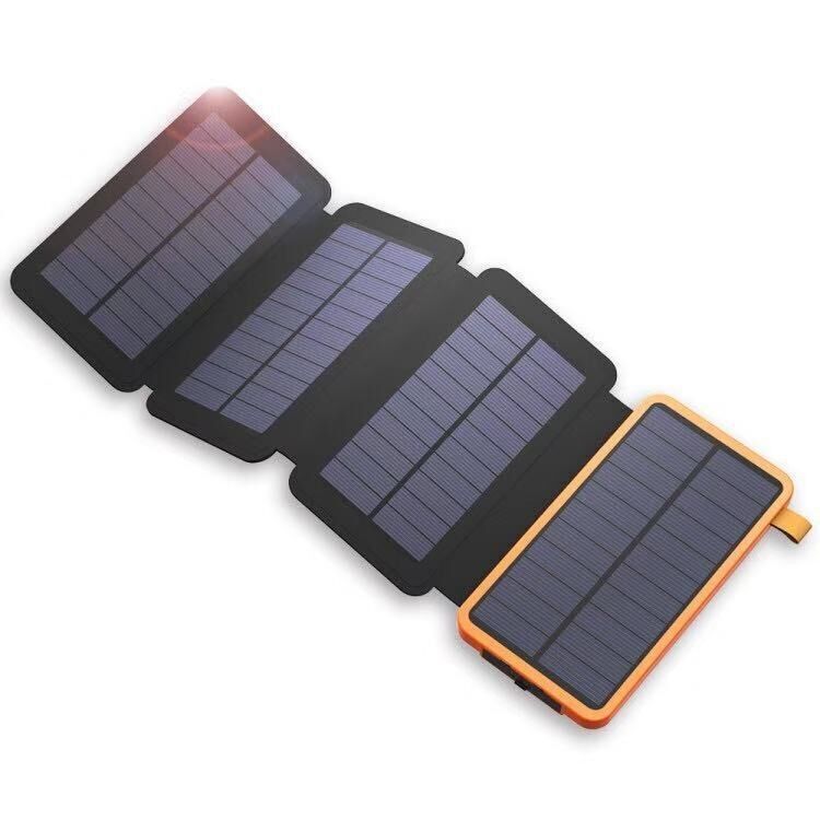 SZSMART Solar Power Bank 20000mAh with 5 Foldable Solar Panels and LED Light - Orange