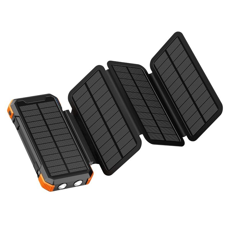 SZSMART Solar Power Bank 20000mAh with Removable Foldable Panels + Wireless Charging + LED Light - Orange