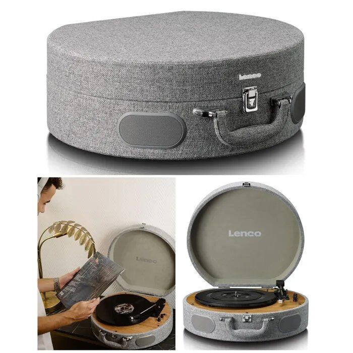 Plato girador de vinilo retro Lenco - GRIS - TT-34 - USB - RCA - AUX Control remoto con altavoces integrados CELLULE AT3600L