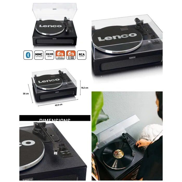 Reproductor de vinilo Lenco - Bluetooth 5.0 - 4 altavoces integrados - Madera vintage
