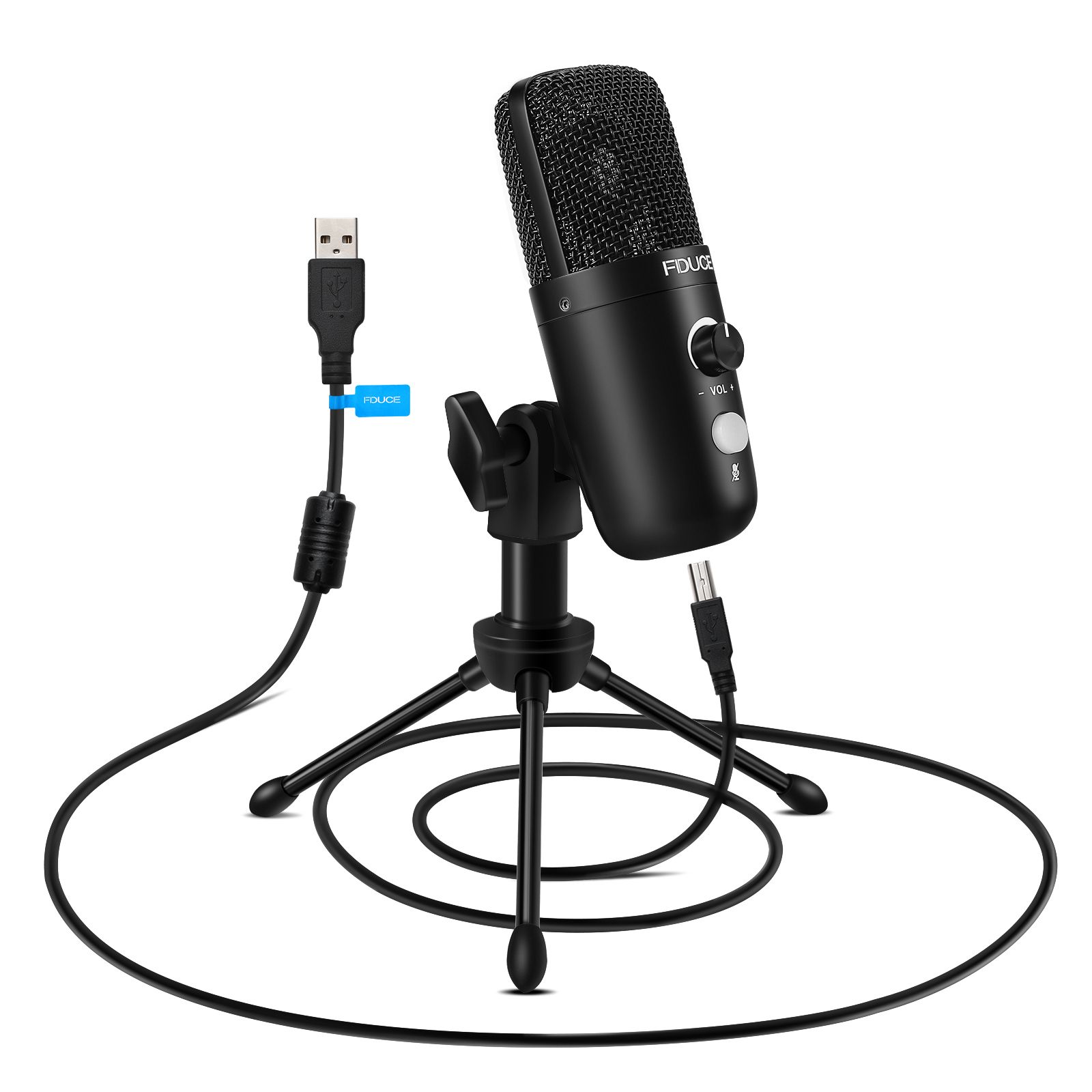 fduce USB Microphone for PC, Gaming, YouTube, Podcast, Mac & Windows Compatible with Tripod, Black
