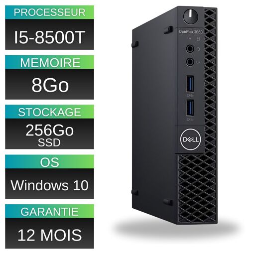 Dell Optiplex 3060 Micro SFF - Intel Core i5-8500T, 2.1 GHz, 8GB RAM, 256GB SSD