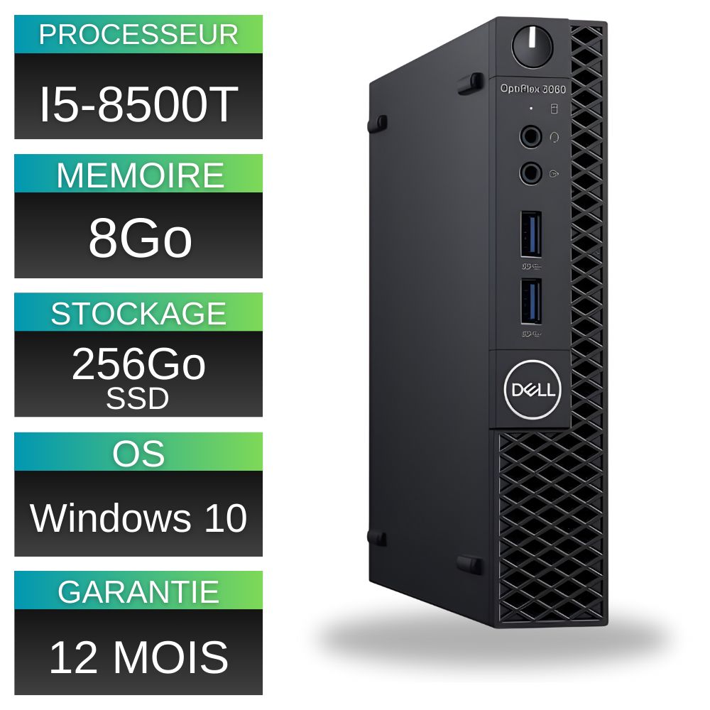 Dell Optiplex 3060 Micro SFF - Intel Core i5-8500T, 2.1 GHz, 8GB RAM, 256GB SSD