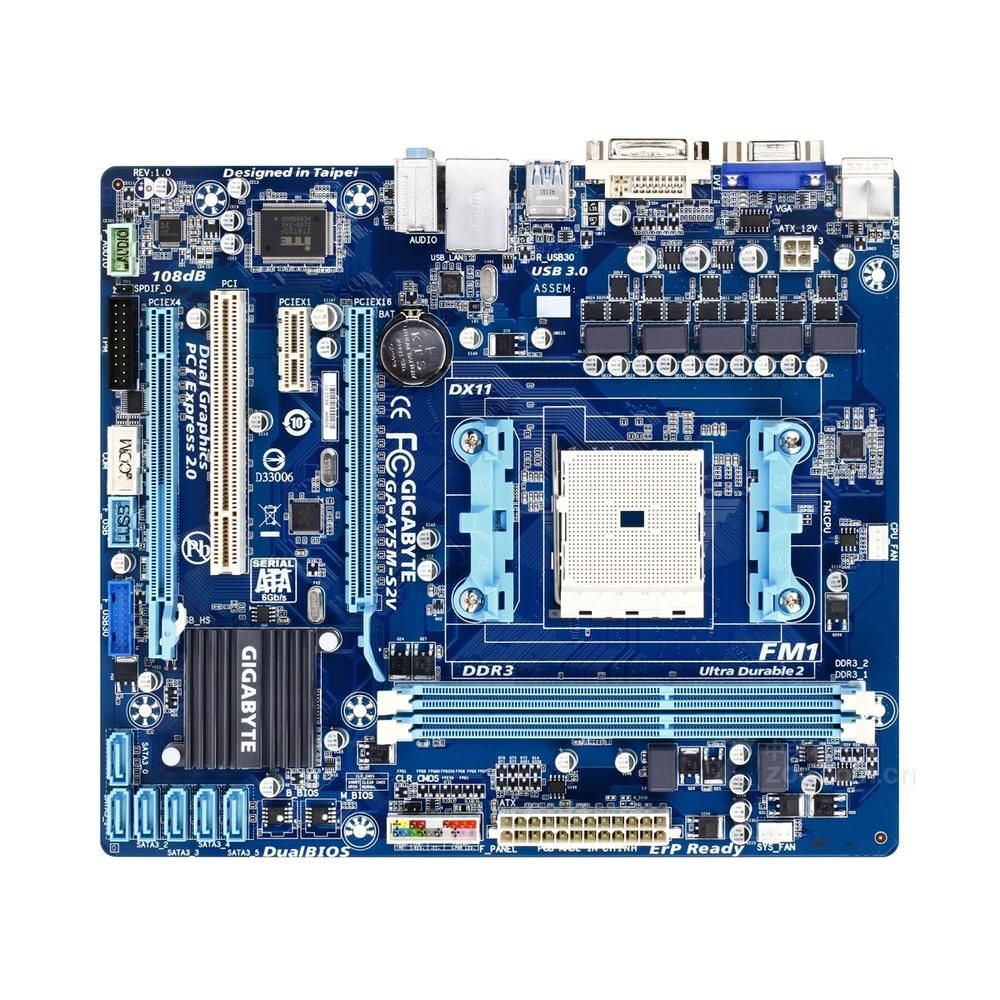 Gigabyte GA-A75M-S2V Motherboard, AMD A75, FM1 Socket, 64GB DDR3, Micro ATX