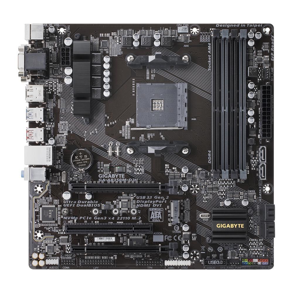 Gigabyte AM4 Motherboard AB350M-D3H - AMD B350, DDR4 64GB, Micro ATX