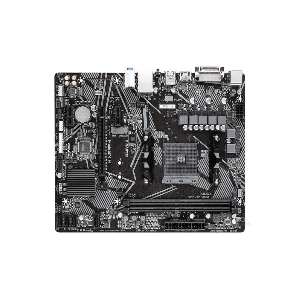Carte mère Gigabyte A520M H - AMD A520, Socket AM4, 64 Go DDR4, Micro ATX