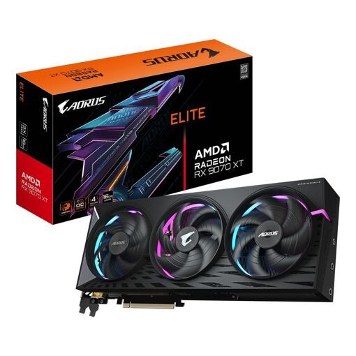 Carte graphique GIGABYTE AORUS Radeon RX 9070 XT ELITE 16G - 16 Go GDDR6, 256 bits, PCIe 5.0, 3100 MHz Fréquence du cœur, 2 x DisplayPort, 2 x HDMI