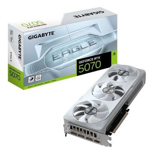 Carte graphique Gigabyte GeForce RTX 5070 Eagle OC Ice SFF 12G - 12 Go GDDR7, 192 bits, PCI-E 5.0, 2587 MHz Clock Core, 3 x DP 2.1a, 1 x HDMI 2.1b, NVIDIA DLSS 4