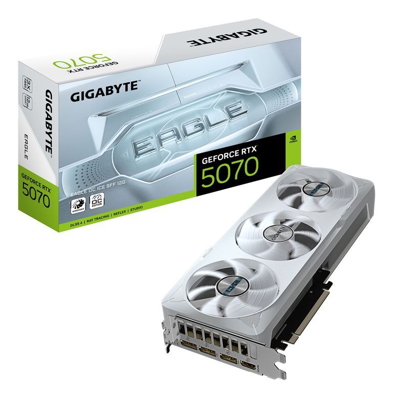 Gigabyte GeForce RTX 5070 Eagle OC Ice SFF 12G Graphics Card - 12GB GDDR7, 192-bit, PCI-E 5.0, 2587 MHz Core Clock, 3 x DP 2.1a, 1 x HDMI 2.1b, NVIDIA DLSS 4