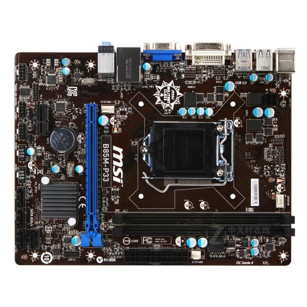 MSI B85M-P33 Motherboard, Intel B85, LGA 1150, DDR3 32GB, Micro ATX
