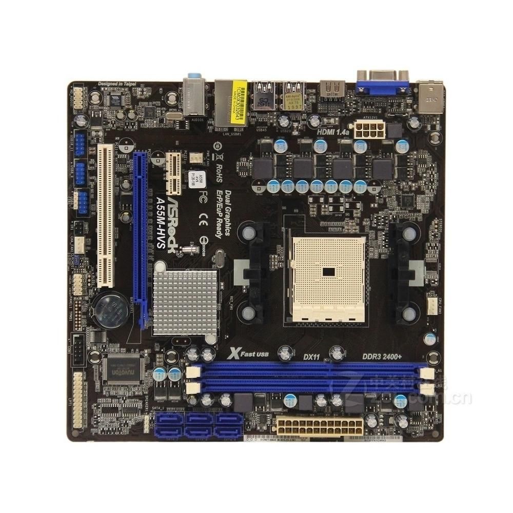 ASRock A55M-HVS Motherboard, AMD A55, FM1 Socket, 16GB DDR3, Micro ATX (12x20cm)