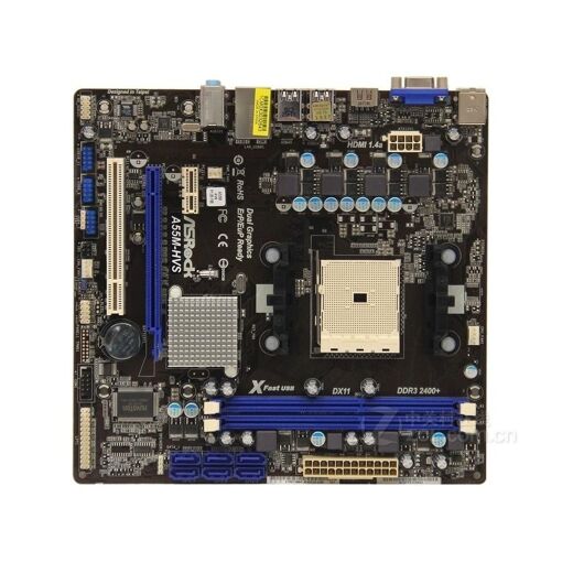 Placa base ASRock A55M-HVS, AMD A55, zócalo FM1, 16GB DDR3, Micro ATX (22.6 x 21.6 cm)