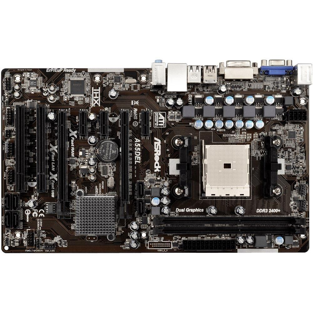 ASRock A55DEL Motherboard, AMD A55, FM1 Socket, 16GB DDR3, ATX, 30.5x18.3cm
