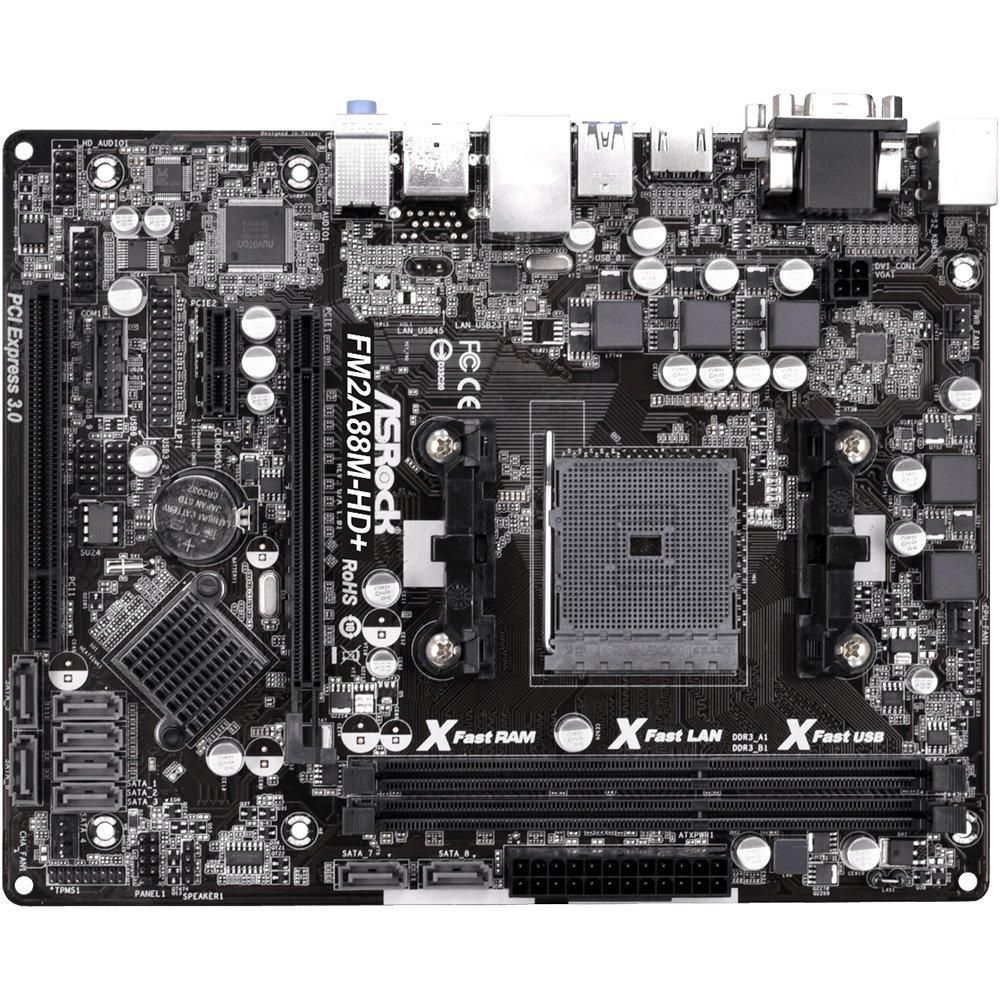 ASRock FM2A88M-HD+ Motherboard, AMD A88X, Socket FM2/FM2+, 32GB DDR3, Micro ATX