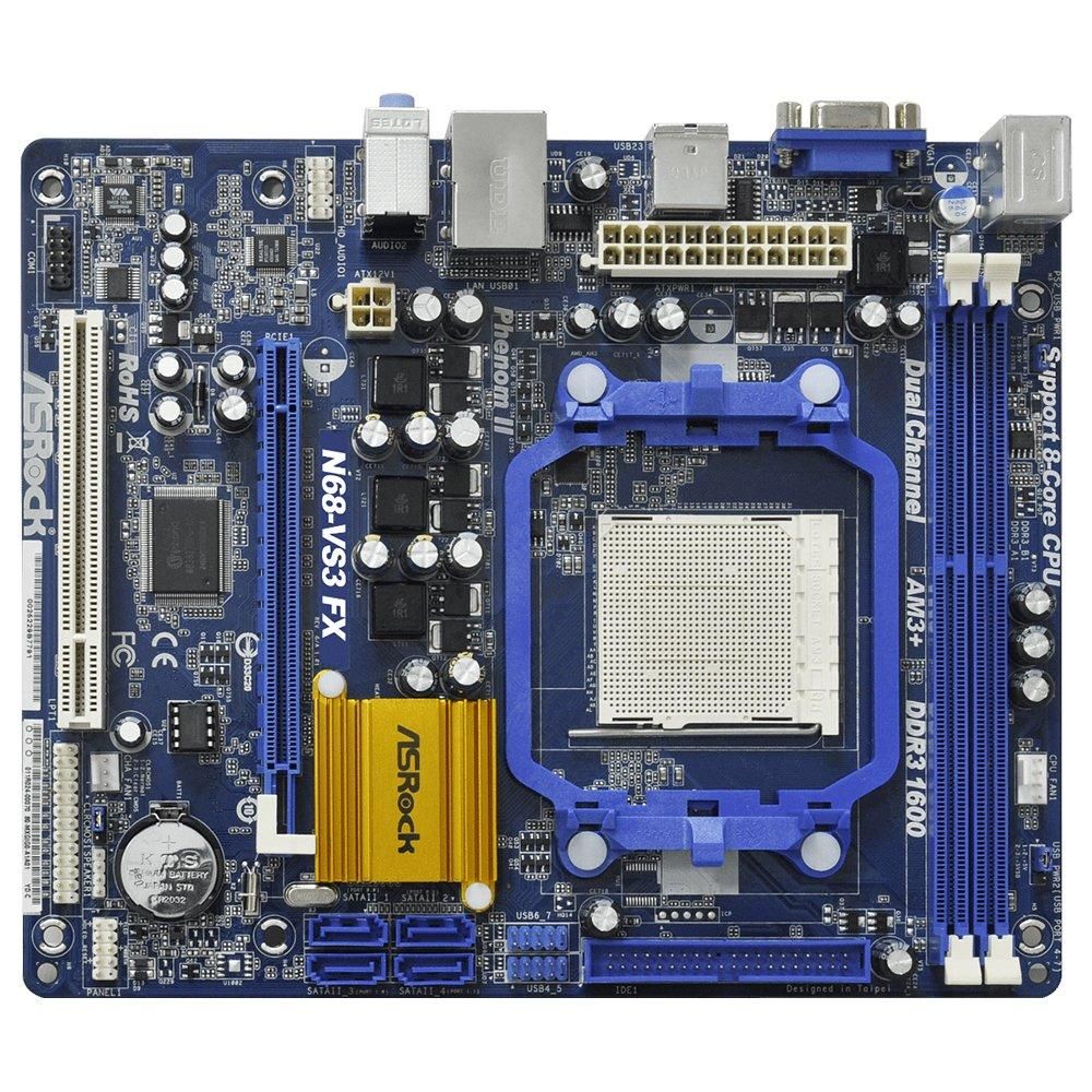 ASRock N68-VS3 FX NVIDIA GeForce 7025 Motherboard, AM3+ Socket, DDR3, 16GB, Micro ATX