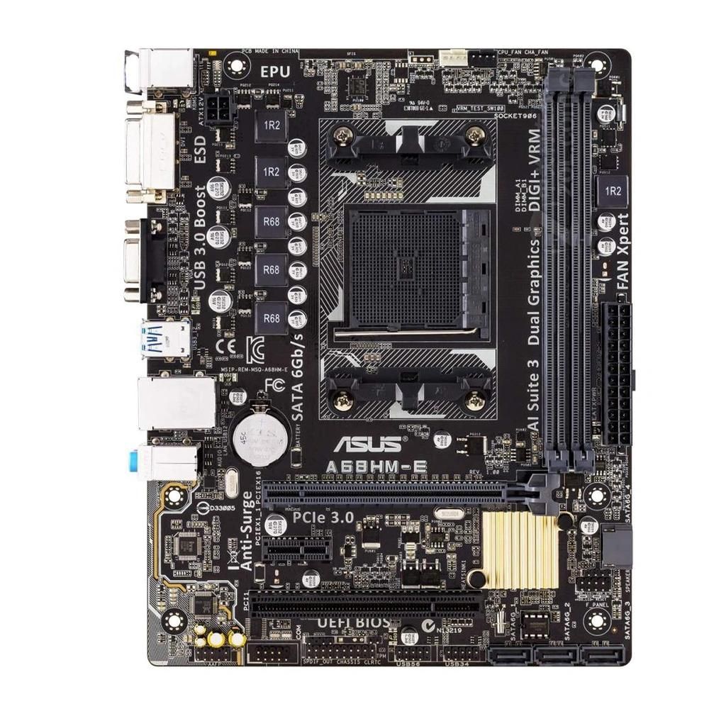 Asus A68HM-E Motherboard, AMD A68H, FM2/FM2+ Socket, 32GB DDR3, Micro ATX (32GB, 22.6x18cm)