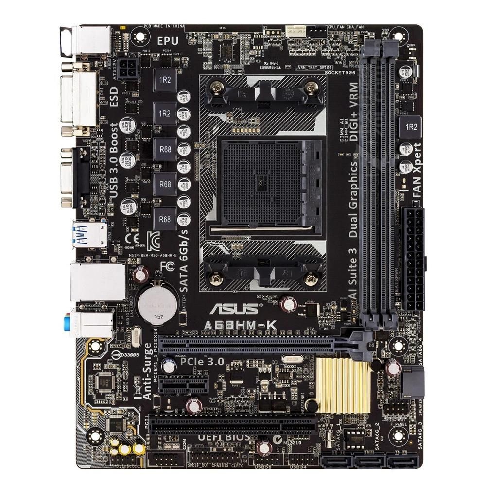 ASUS A68HM-K Motherboard, AMD A68H, FM2/FM2+ Socket, 32GB DDR3, Micro ATX