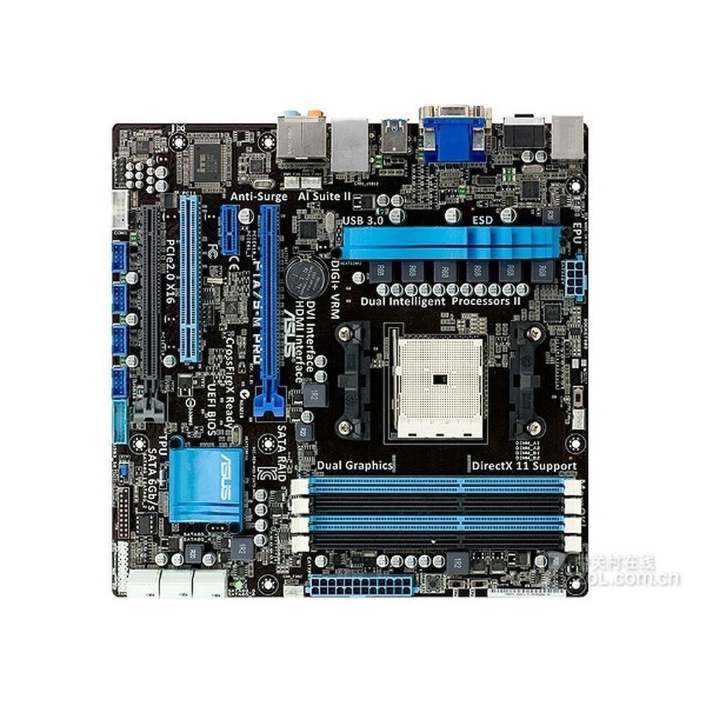 ASUS F1A75-M PRO Motherboard, AMD A75, FM1 Socket, 64GB DDR3, Micro ATX