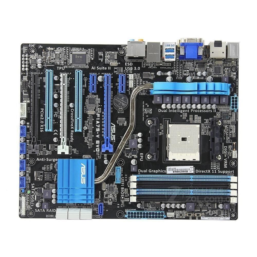 ASUS F1A75-V EVO Motherboard, AMD A75, FM1 Socket, 64GB DDR3, ATX