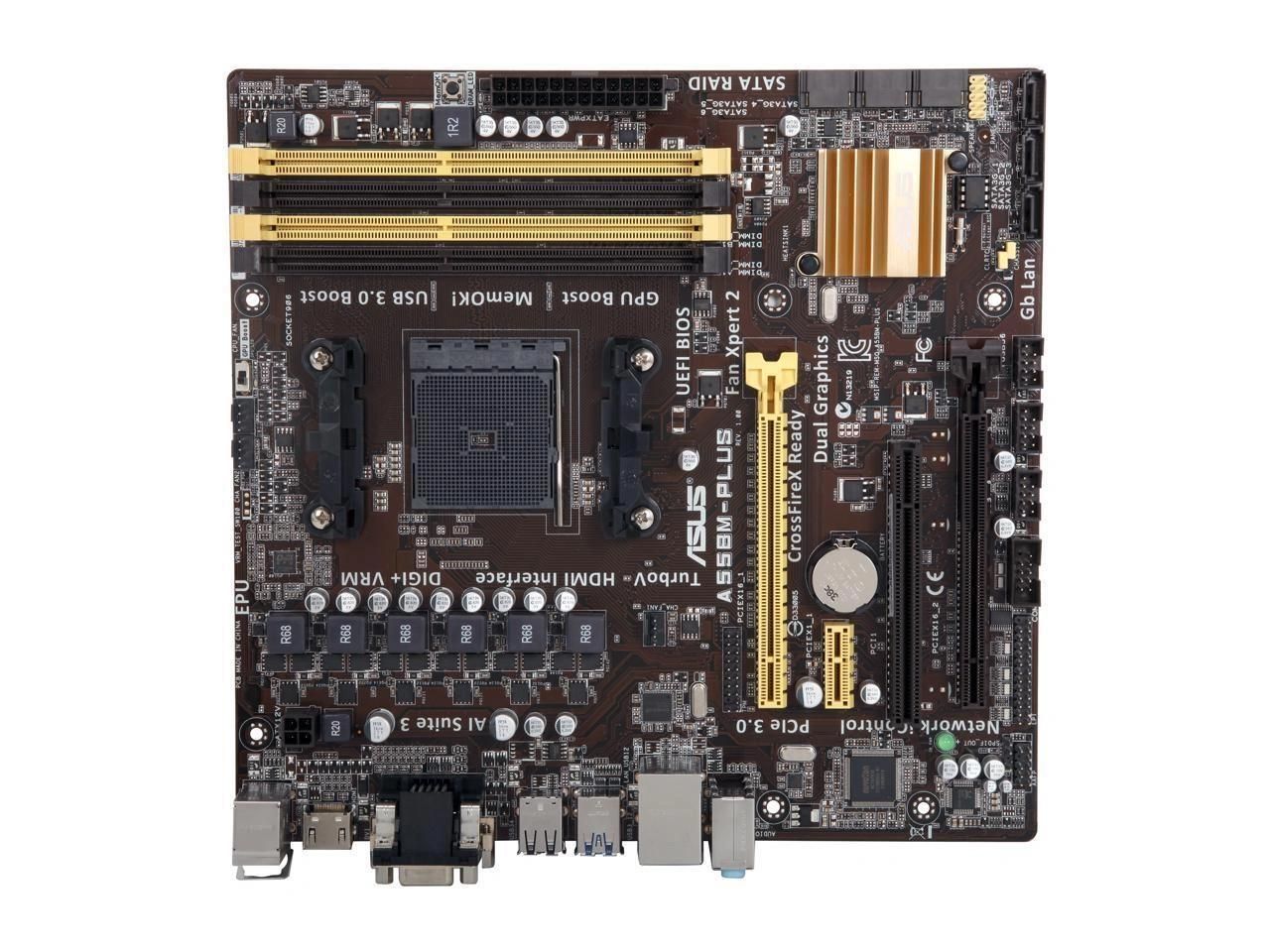 ASUS A55BM-PLUS Motherboard, AMD A55, FM2+ Socket, 64GB DDR3, Micro ATX (6.7in x 8.7in)