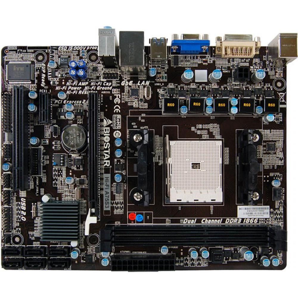 Biostar Hi-Fi A75S3 Motherboard, AMD A75 Socket FM2, 32GB DDR3, Micro ATX (32x24.4x19.1mm)