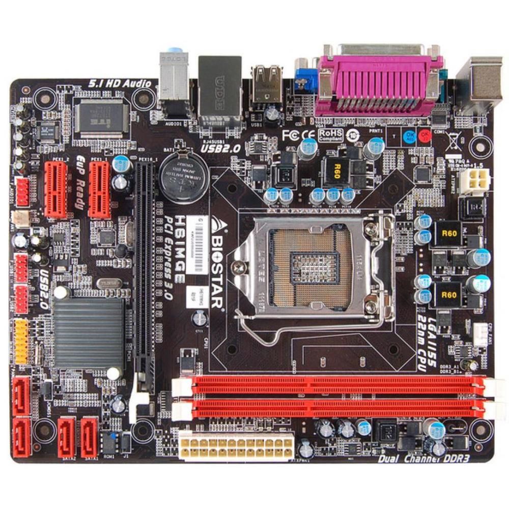 Biostar H61MGE Motherboard, Intel H61, LGA 1155, DDR3, 16GB, Micro ATX