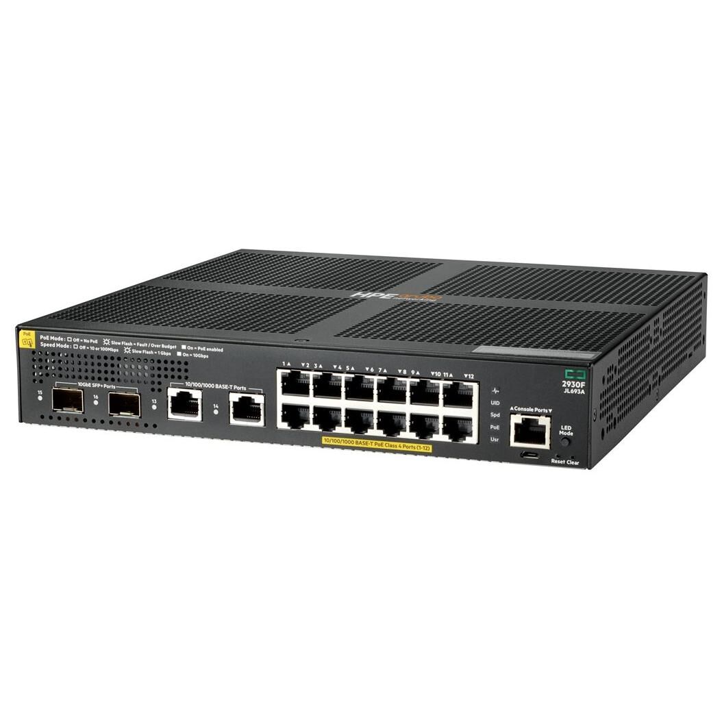 HP Aruba 2930F 12G PoE+ 2G/2SFP+ Switch - Managed - 12x 10/100/1000 (PoE+) + 2x 1Gb/10Gb SFP+ Uplink + 2x 10/100/1000