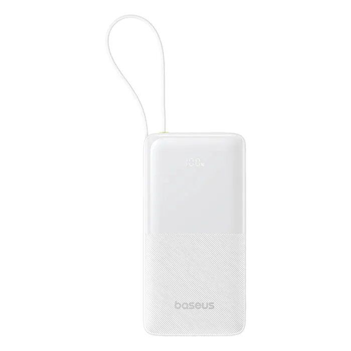 Baseus Bipow 2 10000mAh Power Bank, 20W, Integrated Type-C Cable - White
