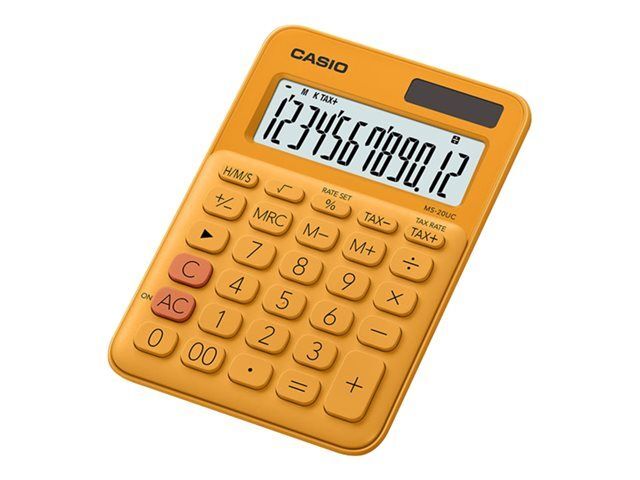 Calculatrice de bureau Casio MS-20UC - 12 chiffres - Panneau solaire et pile - Orange