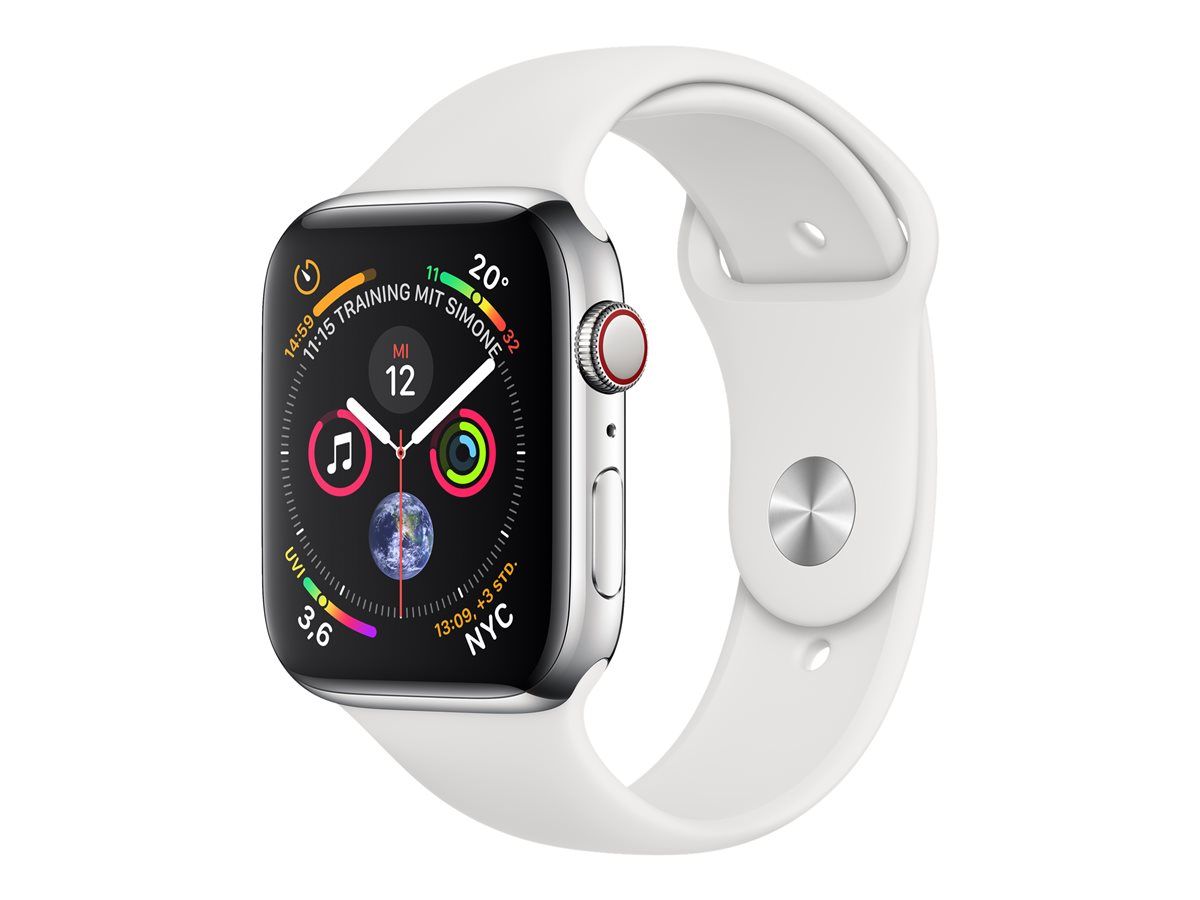 Apple Watch Series 4 (GPS + Cellular) - 44mm Stainless Steel Case with Sport Band White