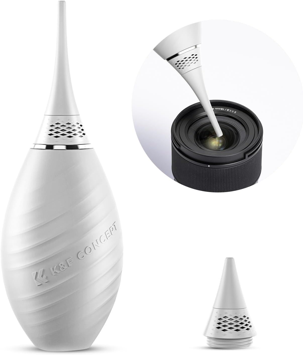 2-in-1 Air Blower for Digital Cameras, DSLRs, SLRs, Lenses and Electronics, Dust Remover - White, Long and Short Nozzles