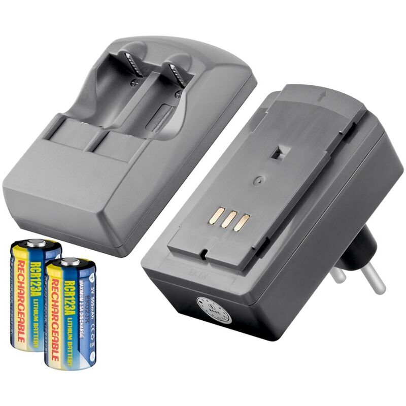 Goobay Battery Charger for Photos, Includes 2x RCR123 Batteries, Charges Up to 2x RCR123 Batteries Simultaneously