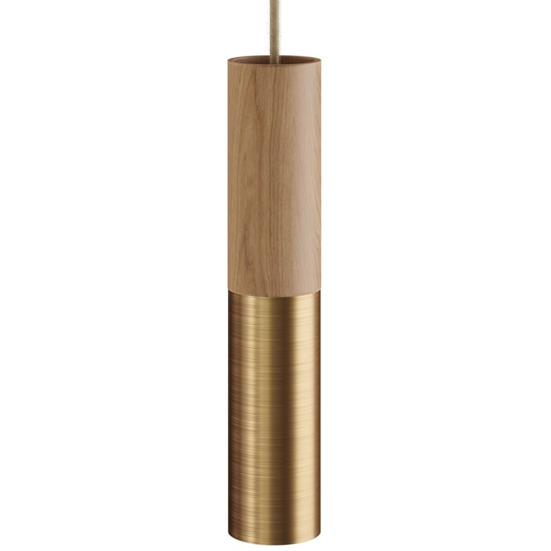 Tubo-e14 de cables creativos - Tubo de madera y metal para luz de foco con casco doble E14