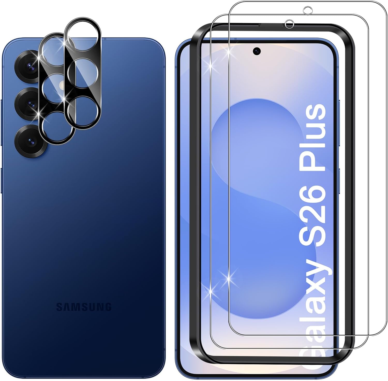 Screen Protector for Samsung Galaxy S26 Plus 5G, 2+2 Lens Protectors (Black), 9H Hardness, HD Bubble-Free Film, Scratch-Resistant, Quality Glass