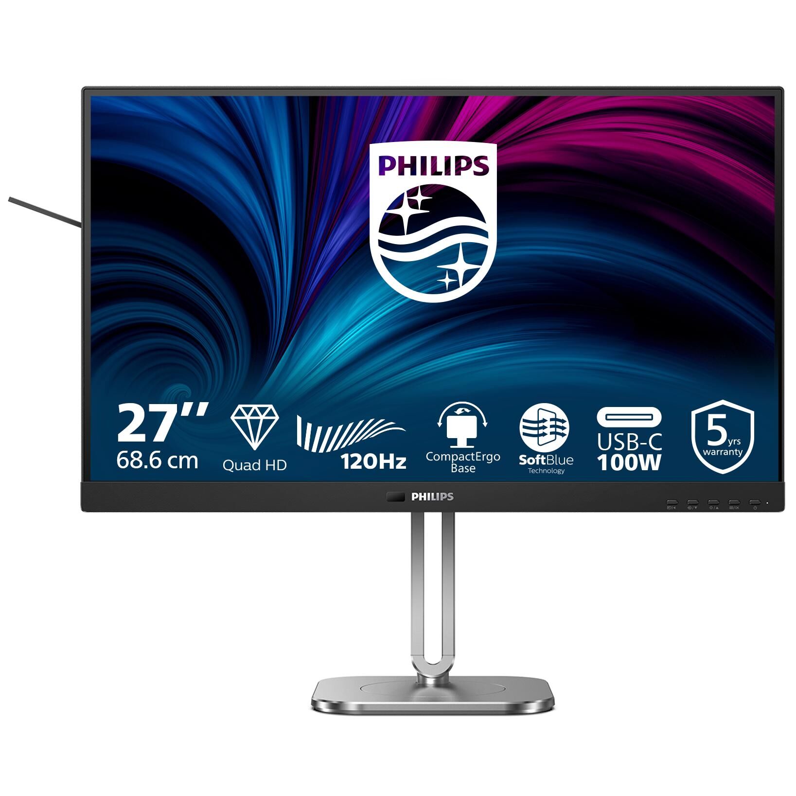 Philips 27B2U4601 - 4000 Series - écran LED - 27" - 2560 x 1440 QHD @ 120 Hz - IPS - 1500:1 - HDMI, 2xDisplayPort, USB-C - haut-parleurs - Charbon